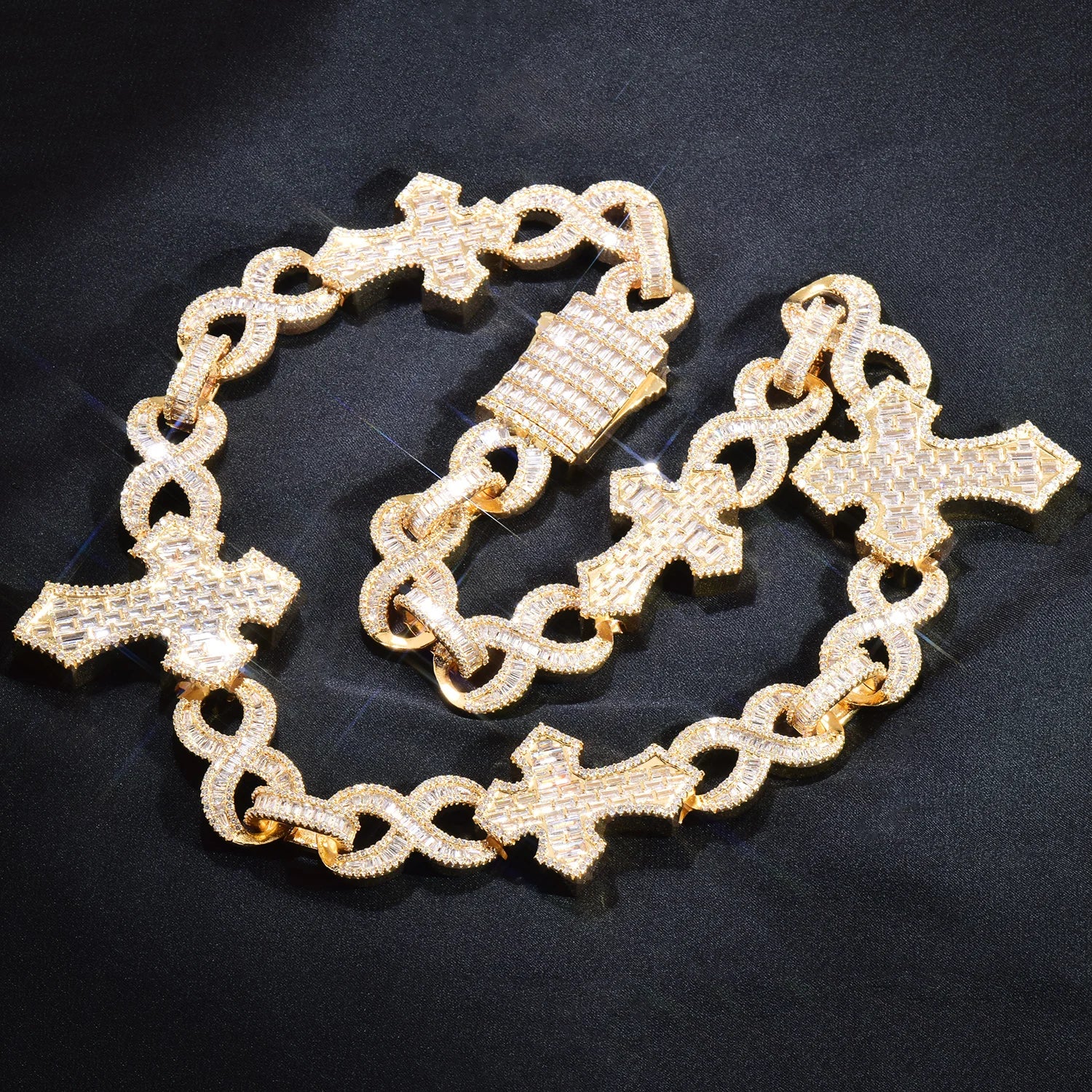 Infinity Baguette Cross Diamond Link Chain - 15mm