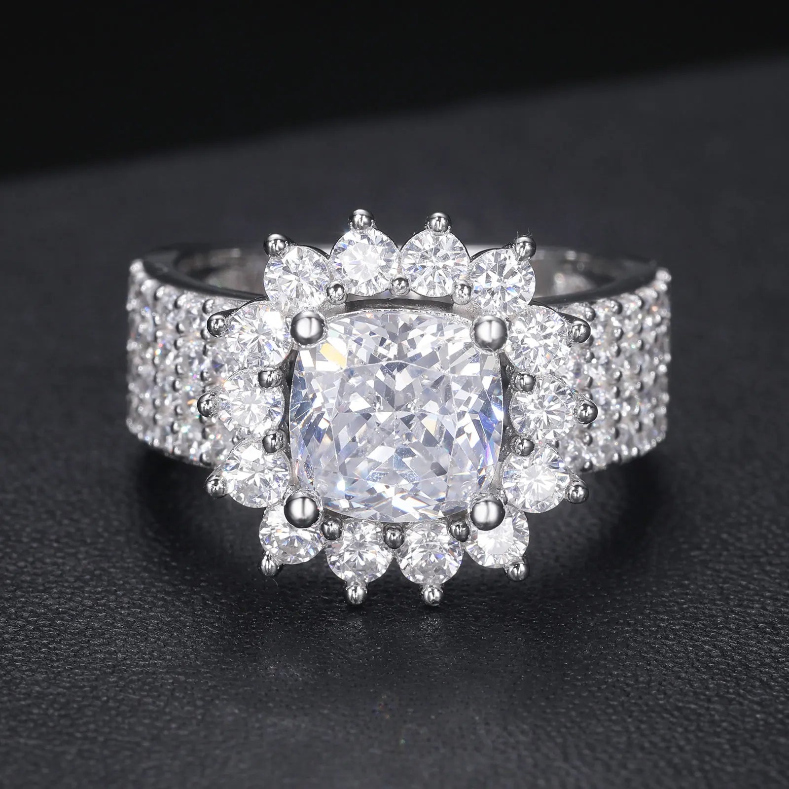 S925 Moissanite Square Cut Halo Diamond Ring - Icedgame & Co