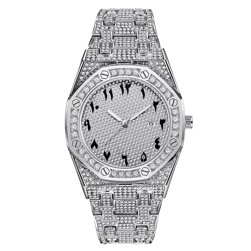 BUST DOWN ARABIC NUMERALS ICED OUT DIAMOND WATCH