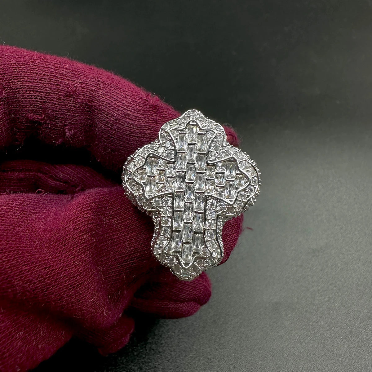 Baguette Cross Paved Diamond Ring