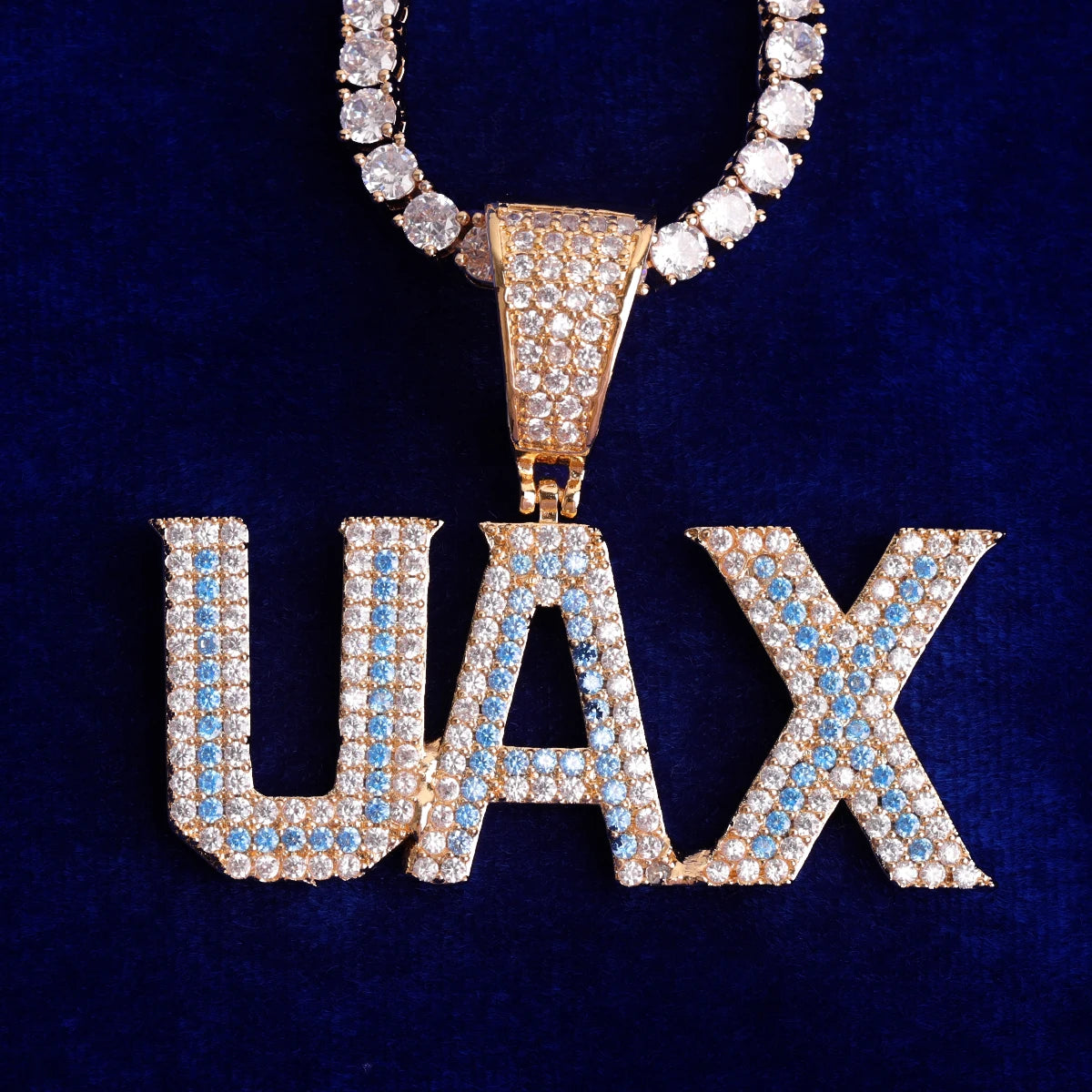 University Font Two-Tone Blue Custom Letter Pendant - Icedgame & Co