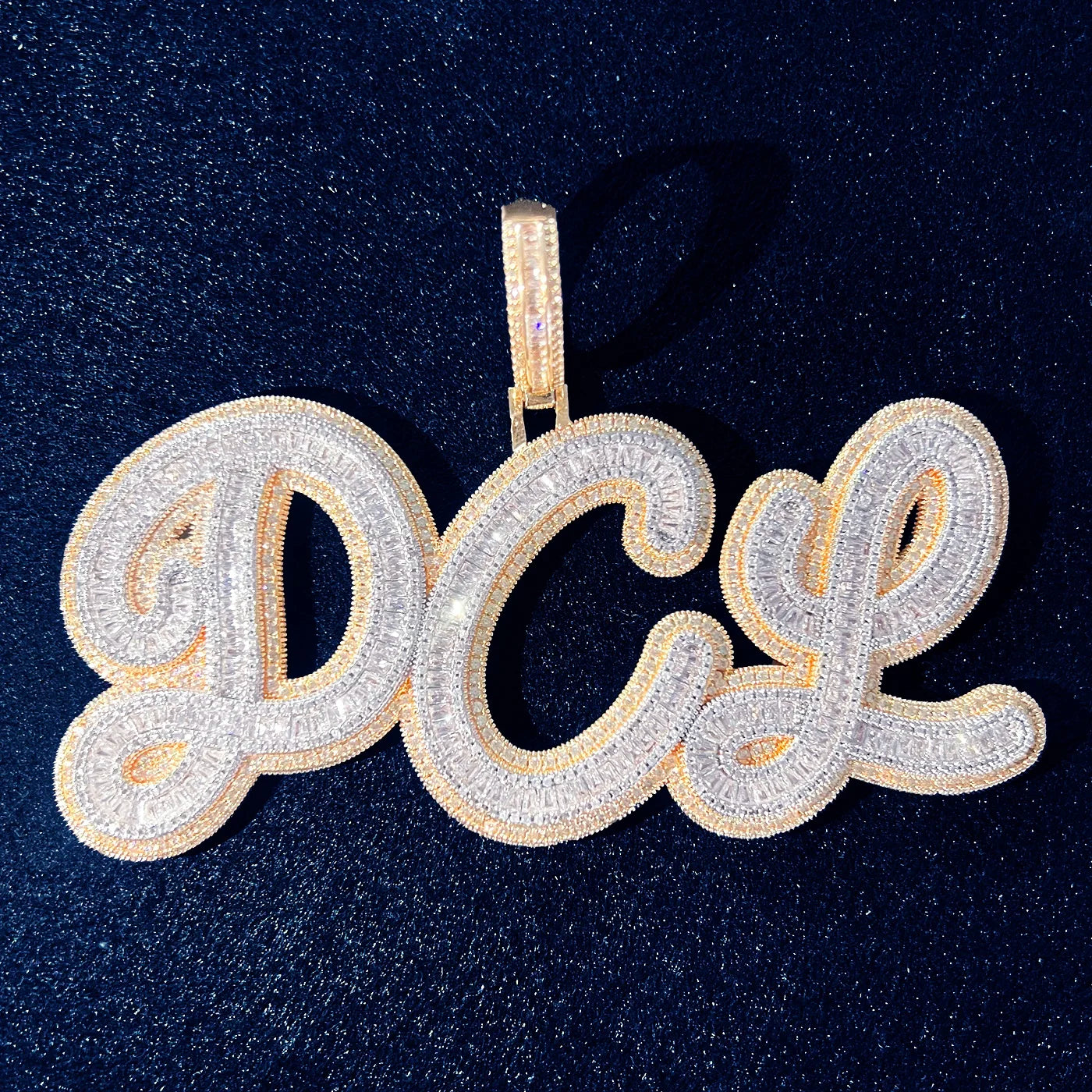 Baguette Cursive Letter Pendant - Icedgame & Co