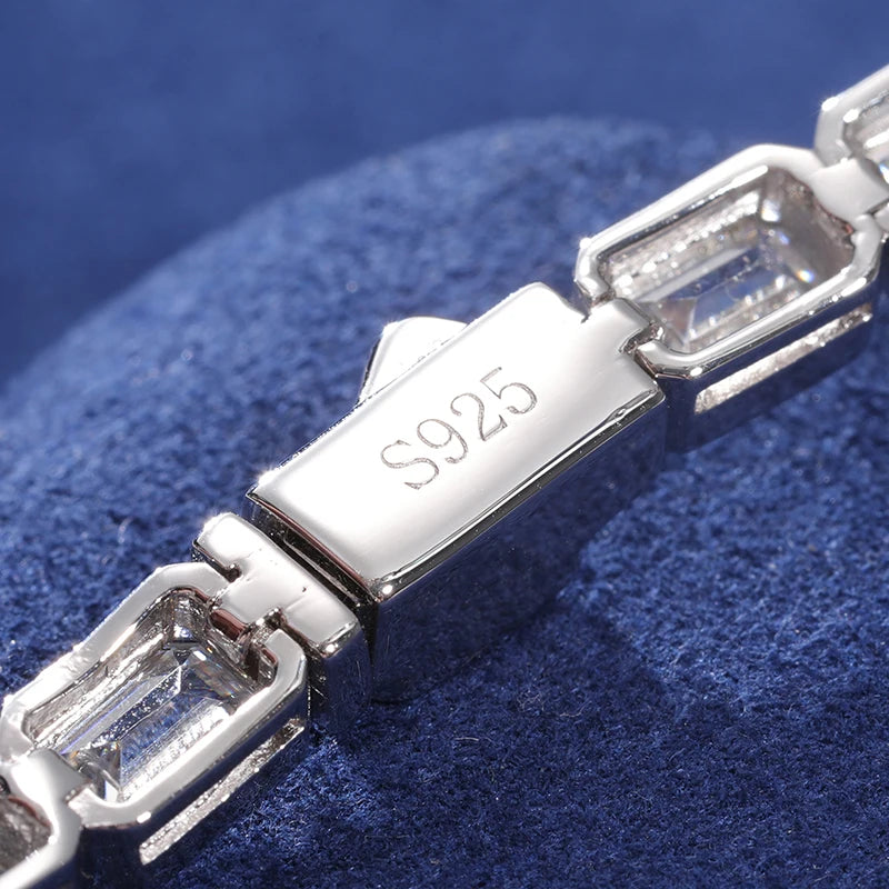 S925 Moissanite Baguette Rectangular Octagon Shape Bracelet - White Gold (5mm)