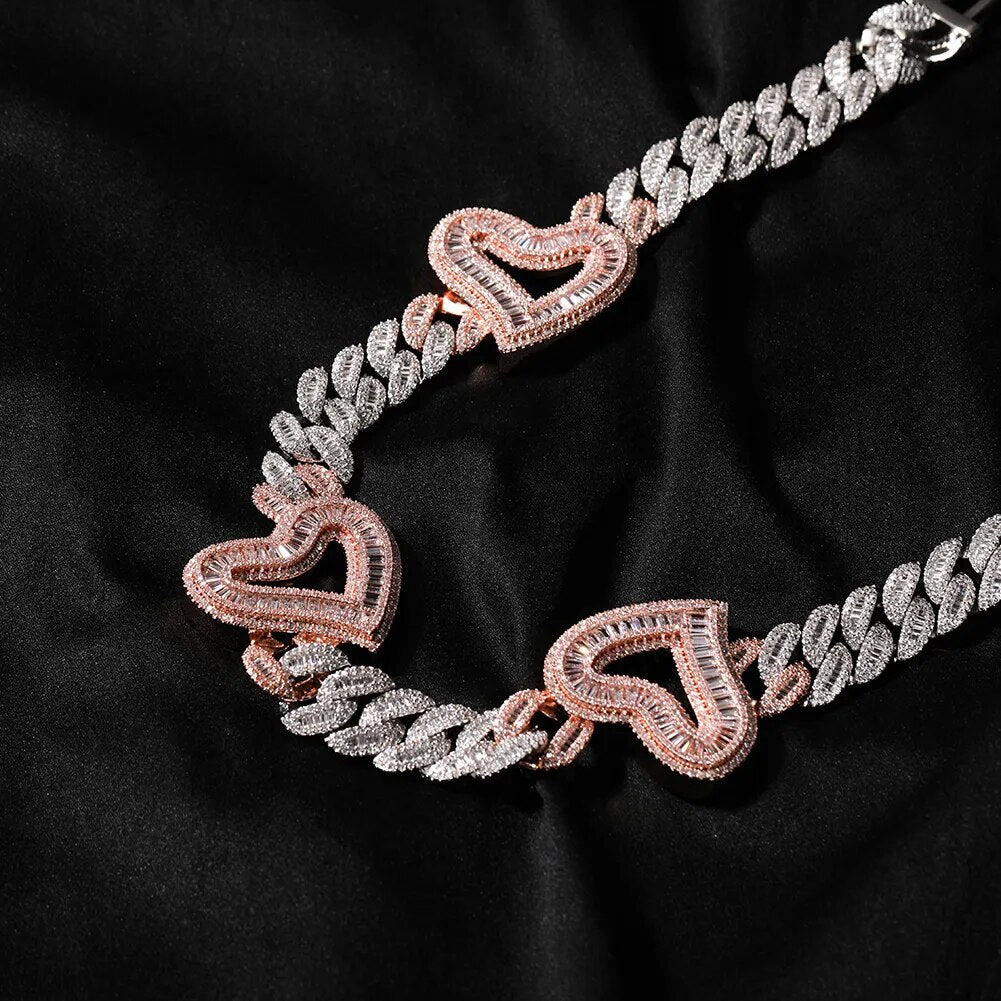 16MM Tri-Wavy Heart Cuban Link Choker