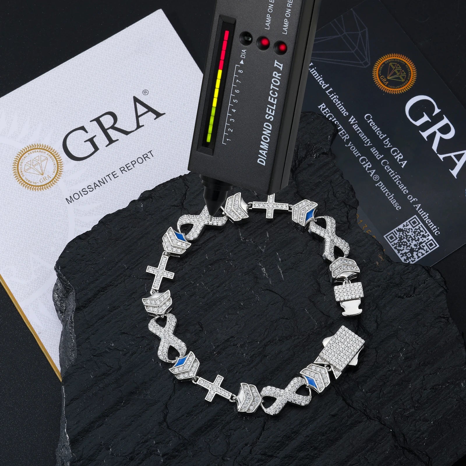 S925 Moissanite Infinity Armor Bracelet with Cross Charms