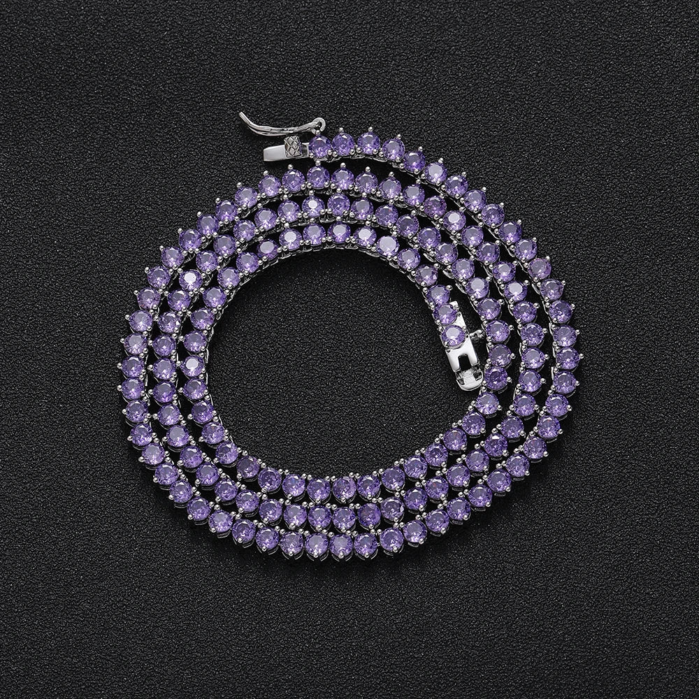 Triple Prong Purple Diamond Tennis Necklace - 3mm