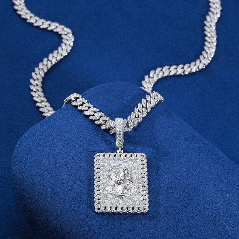 S925 Moissanite Diamond Cuban Frame Jesus Pendant