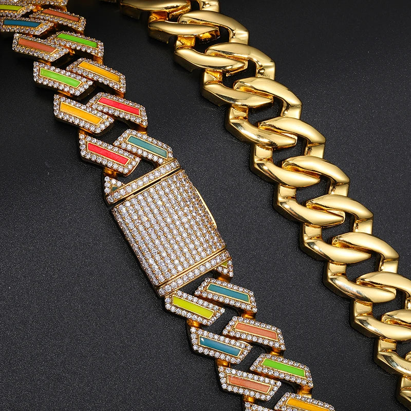 S925 Moissanite Luminous Prong Cuban Link Chain Necklace - 18mm