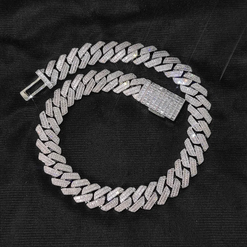 20mm Iced Out Baguette Rhombus Diamond Cuban Miami Link Chain - Necklace/Bracelet