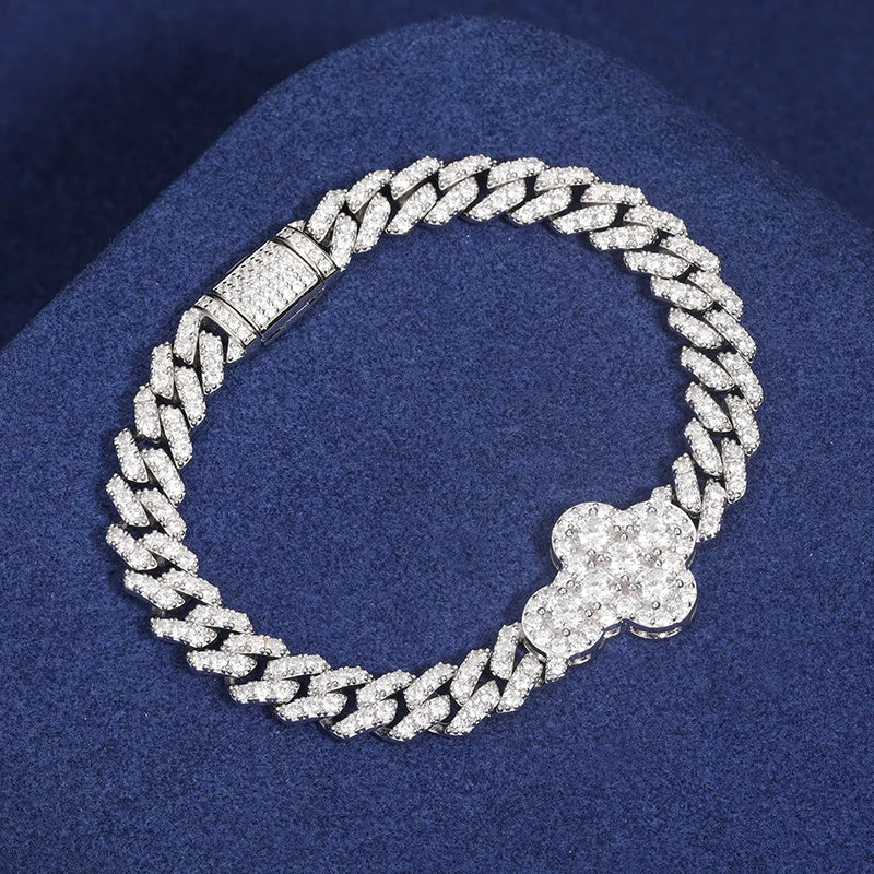 S925 Moissanite Cross Cuban Bracelet - White Gold