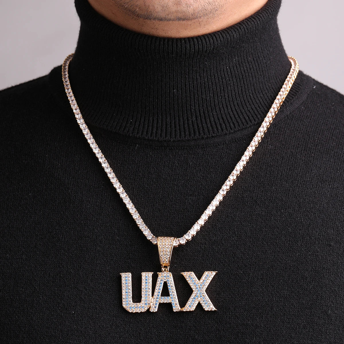 University Font Two-Tone Blue Custom Letter Pendant - Icedgame & Co