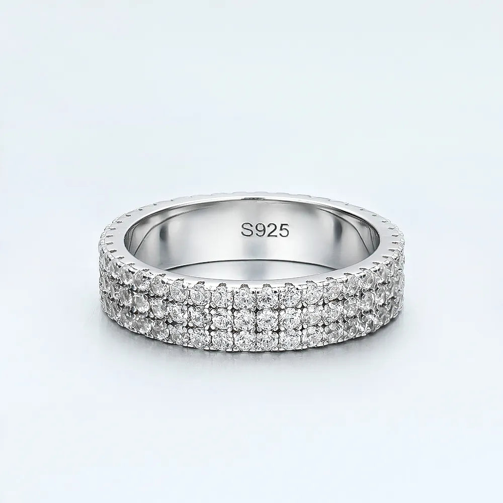 S925 Fully Moissanite 3 Rows Eternity Ring - White Gold