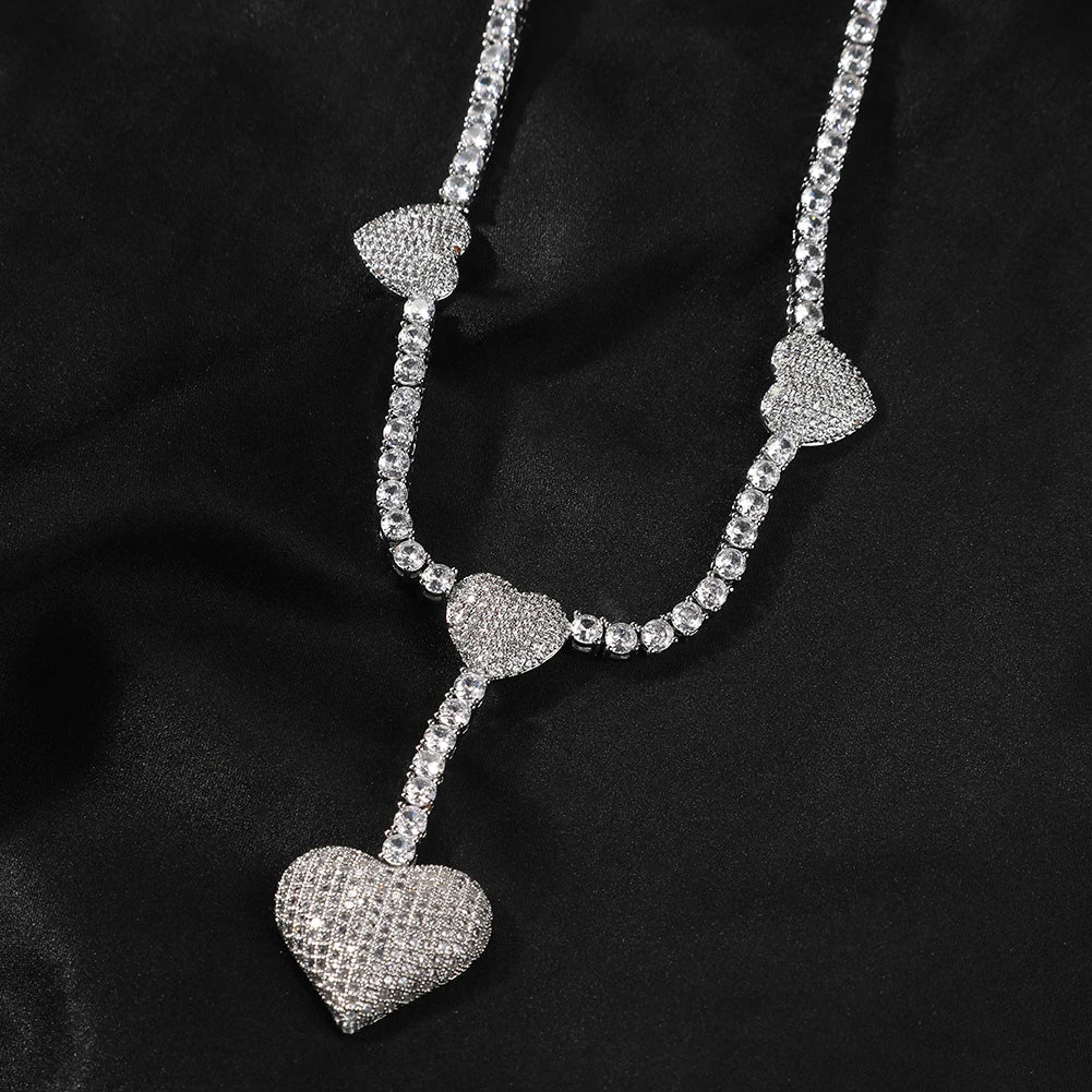 Iced Heart DroppedTennis Necklace