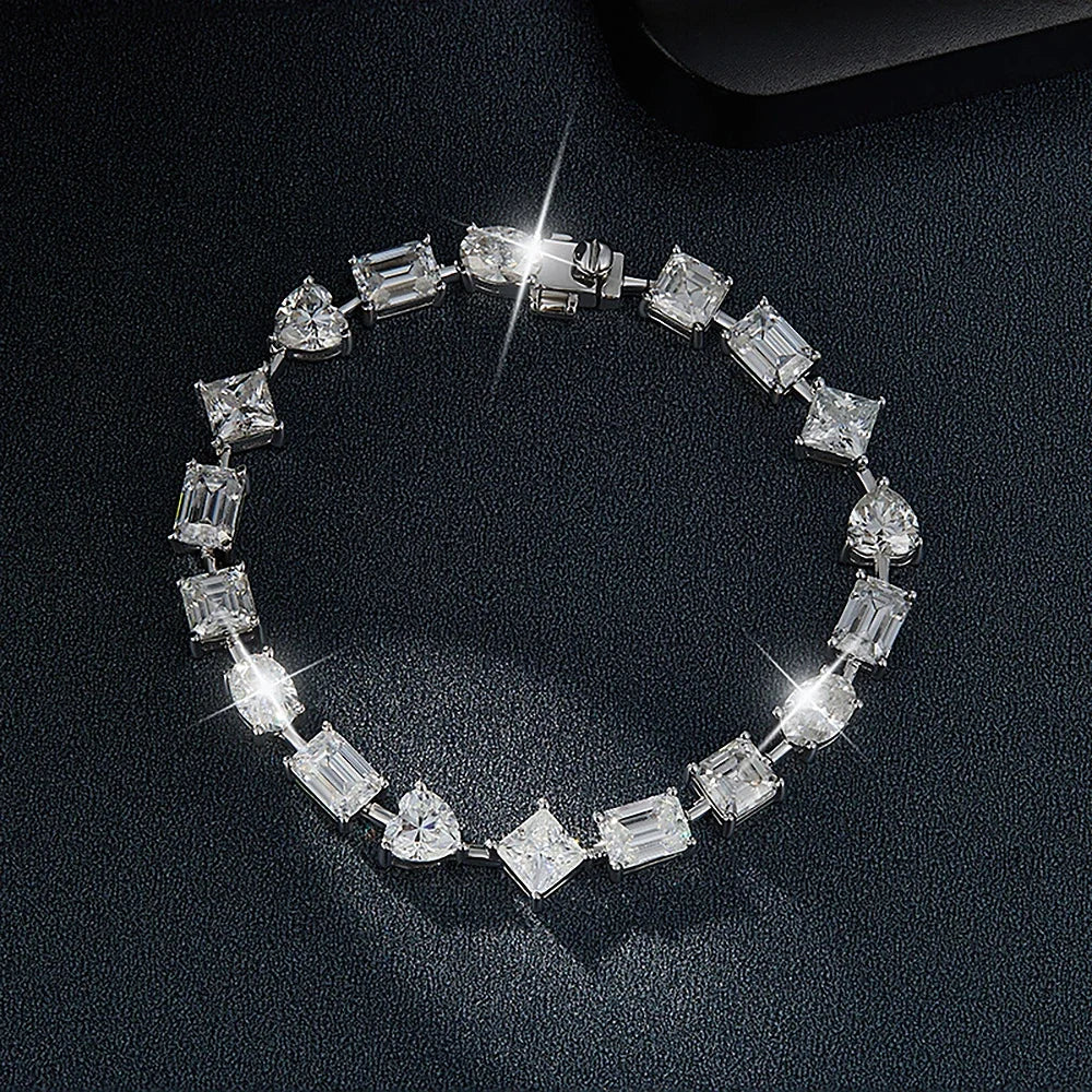 Women's S925 Moissanite Mixed Shape Gemstone Baguette Diamond Bracelet