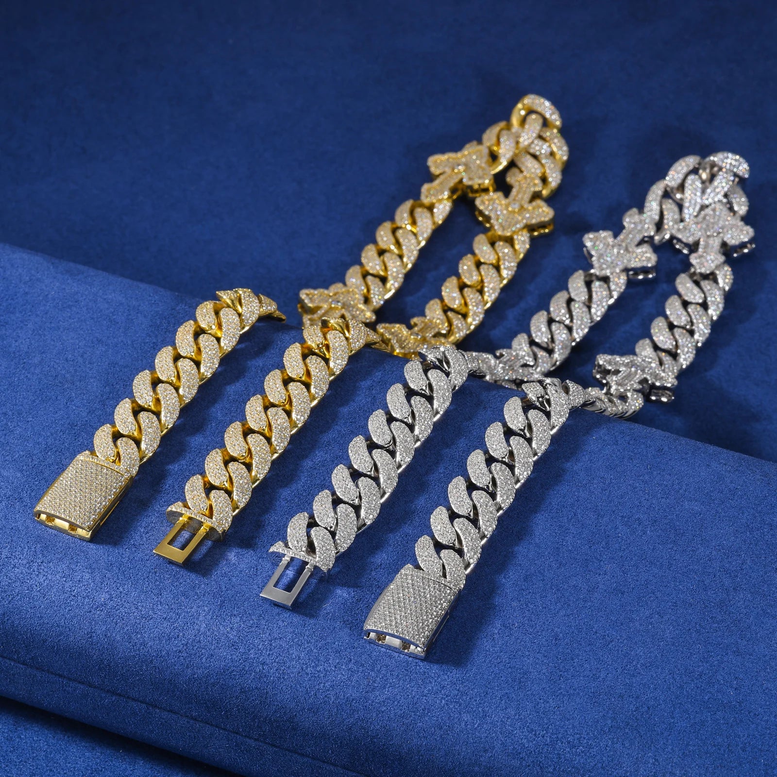 S925 Moissanite Royal Cross Stationed Cuban Link Chain - 23mm