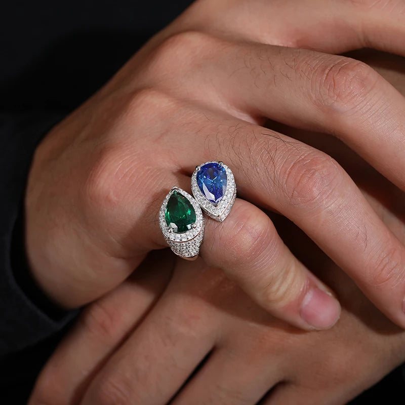 S925 Moissanite Blue & Green Gem Ring