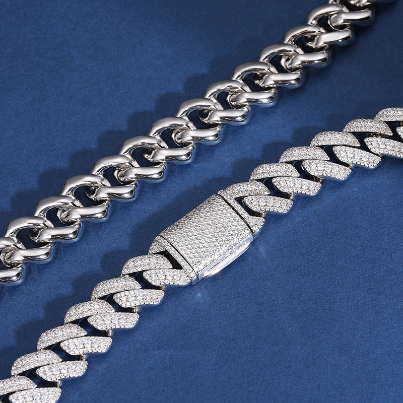 S925 Moissanite Diamond Prong Cuban Link Chain Necklace and Bracelet - 15mm