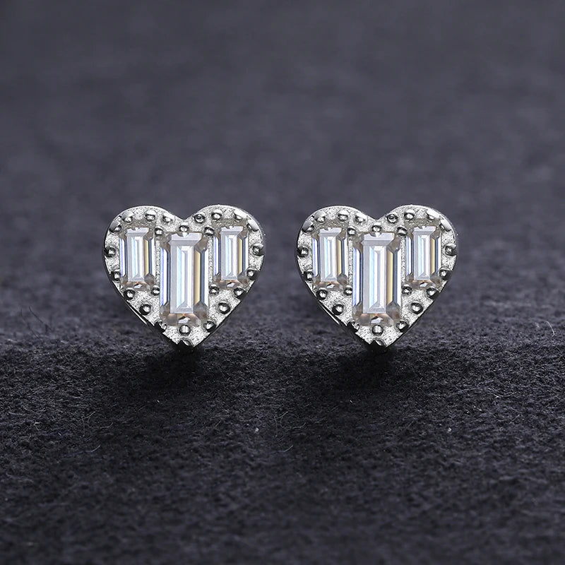 S925 Moissanite Baguette Heart Diamond Earrings