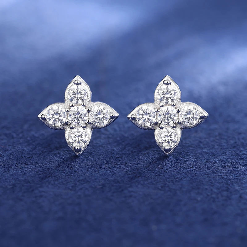 S925 Moissanite Floral Stud Earrings