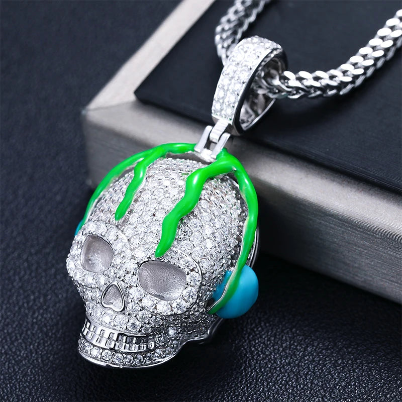 S925 Moissanite Luminous Dripping Skull Pendant - Icedgame & Co