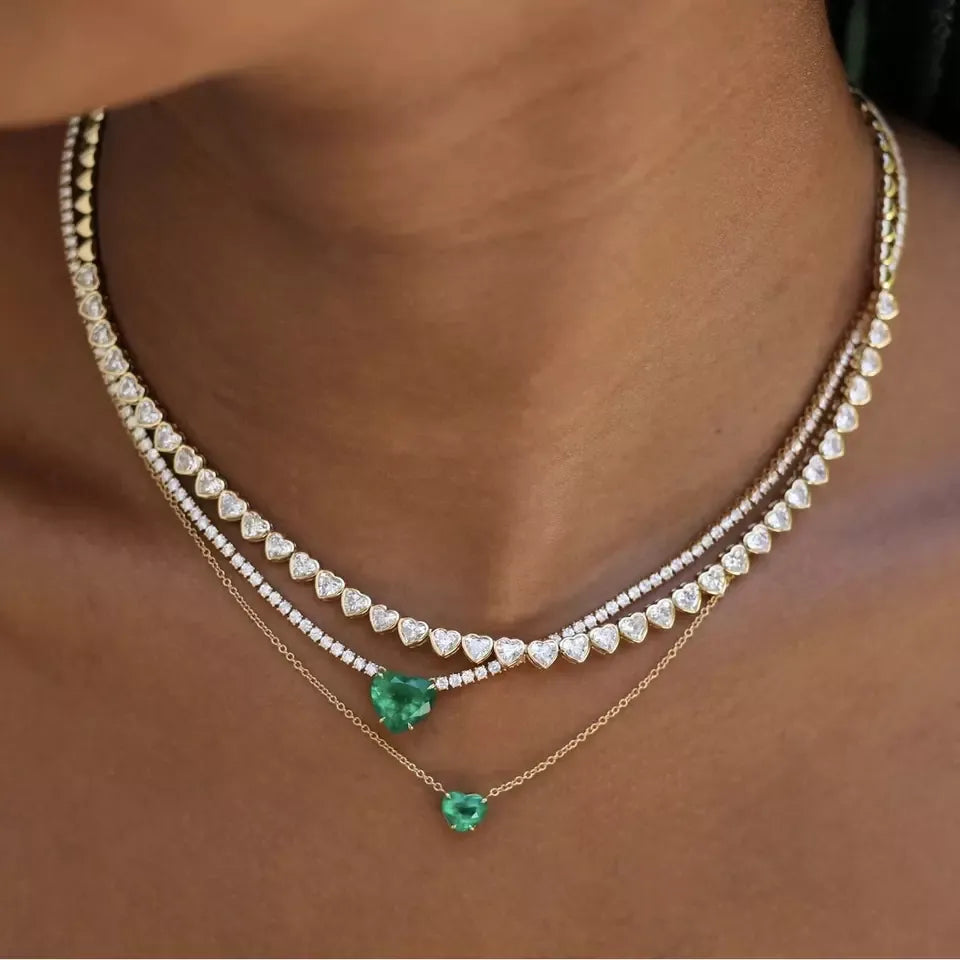 5MM Bezel Heart Shaped Tennis Chain Necklace