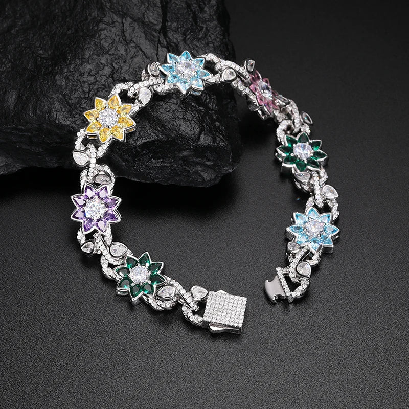 S925 Moissanite Infinity Link Colored Flower Gemstone Bracelet - Icedgame & Co