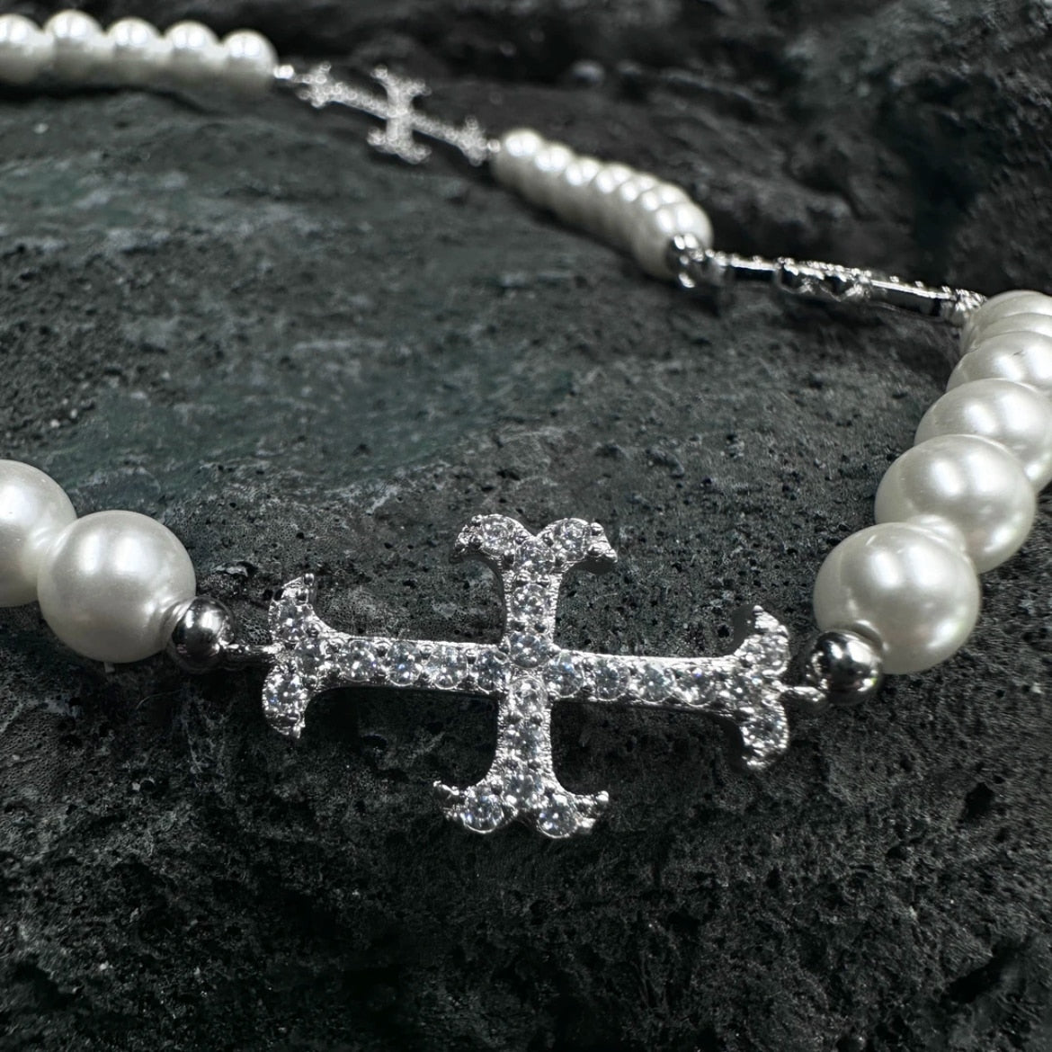 925 Sterling Silver Pearl Cross Necklace