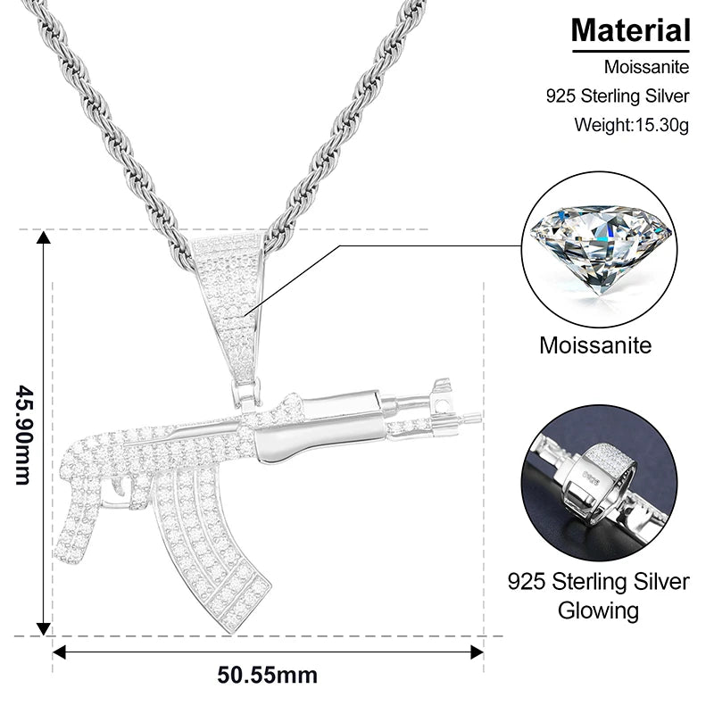 S925 Moissanite Submachine Gun Diamond Pendant