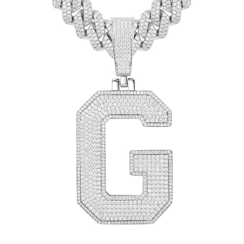 S925 Moissanite University Font Single A-Z Letter Pendant - Icedgame & Co