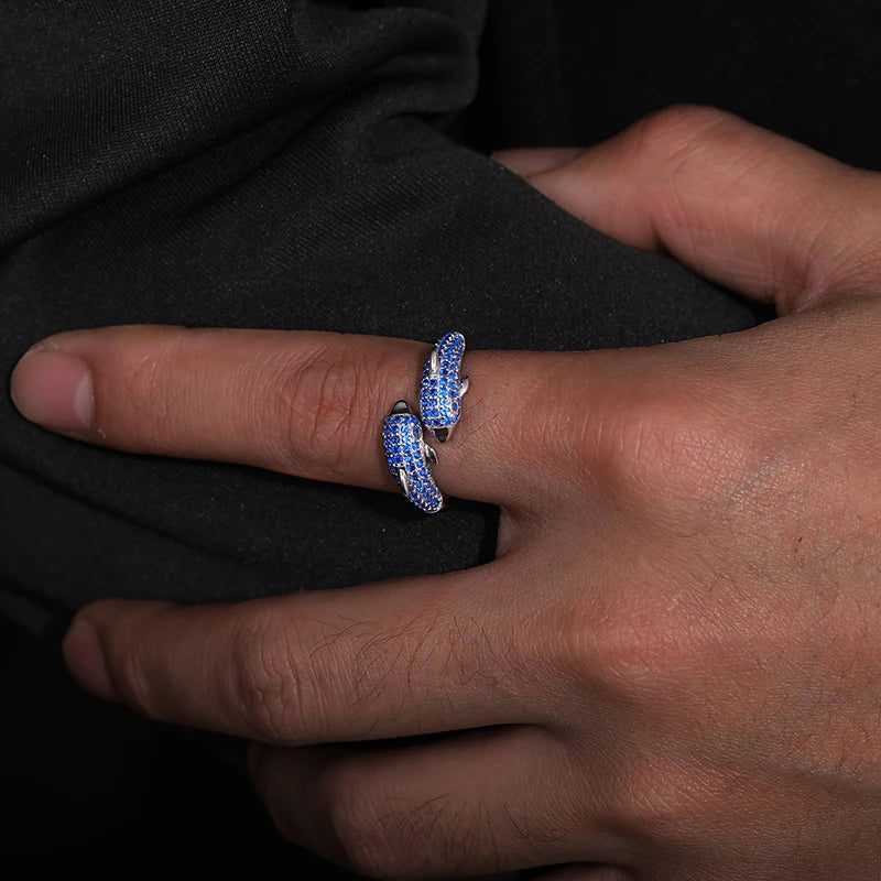 S925 Dolphin Blue Diamond Ring