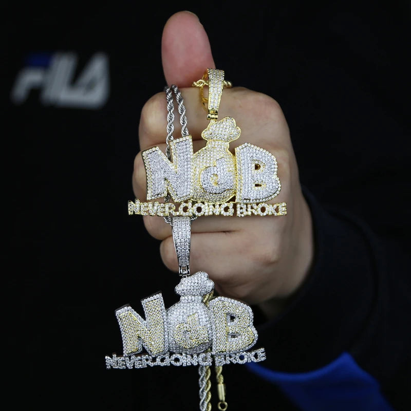 "NGB - Never Going Broke" Letters Diamond Pendant