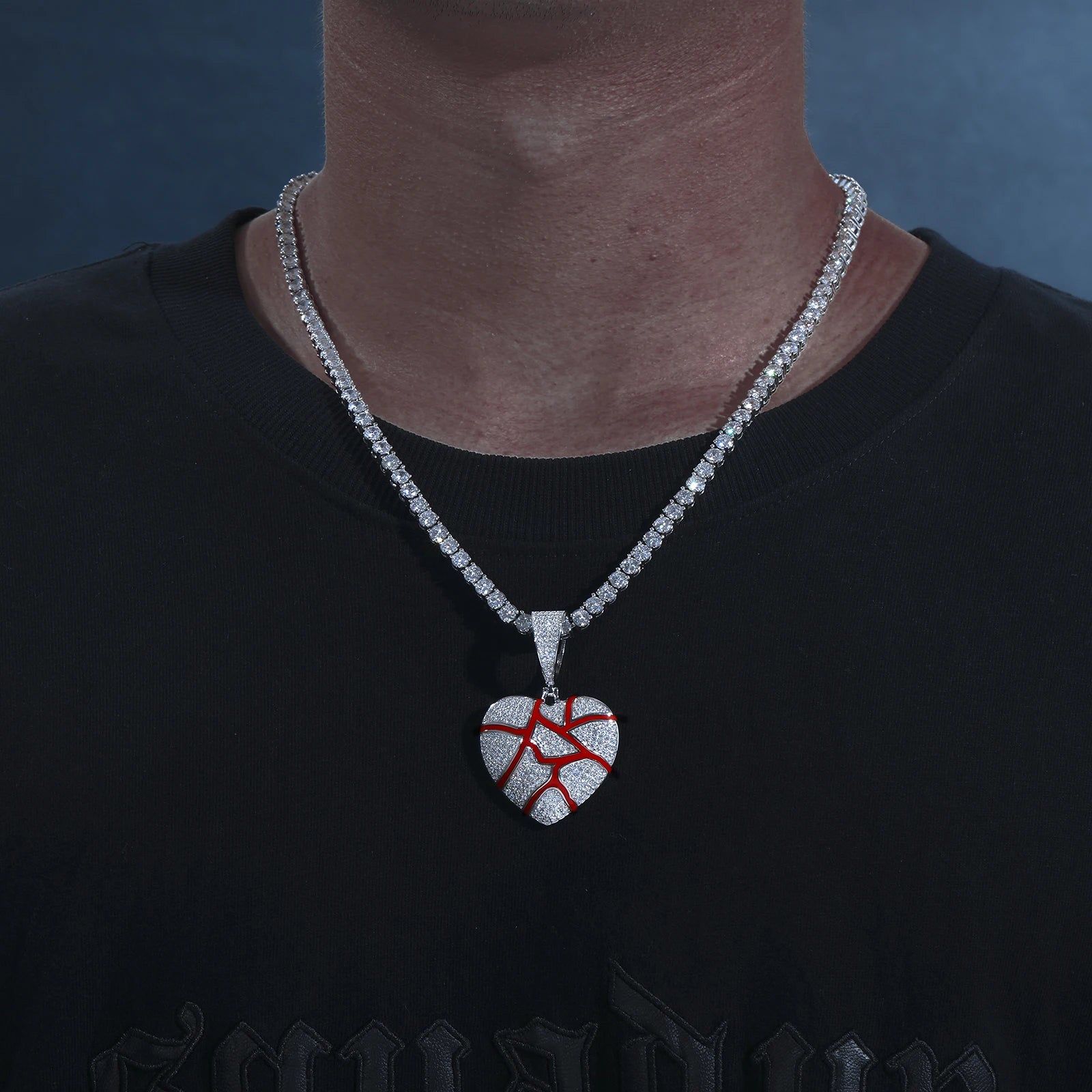 S925 Moissanite Red Enamel Heart Pendant
