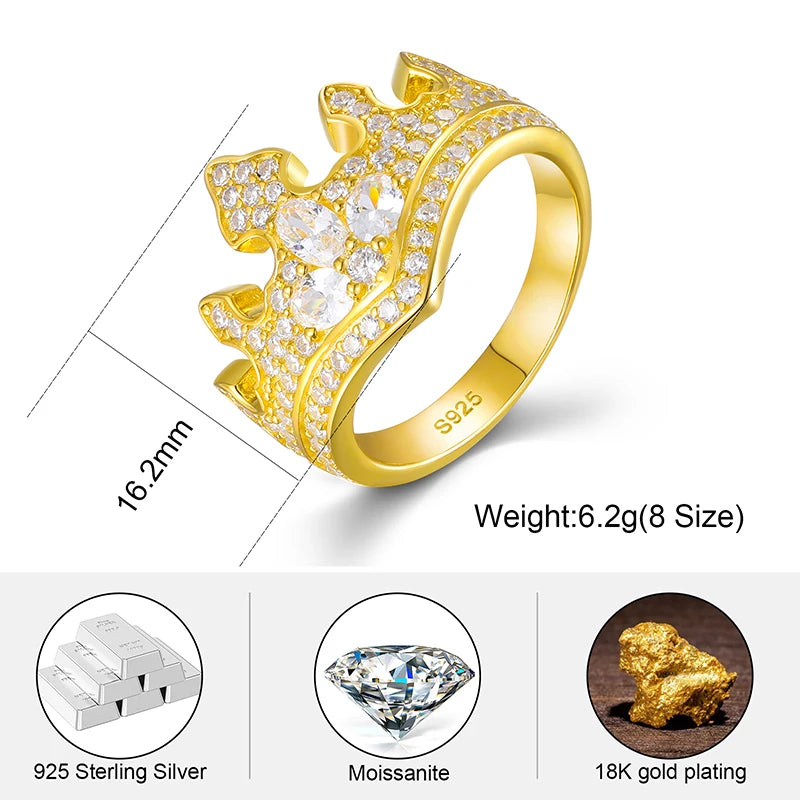S925 Moissanite Diamond Crown Ring