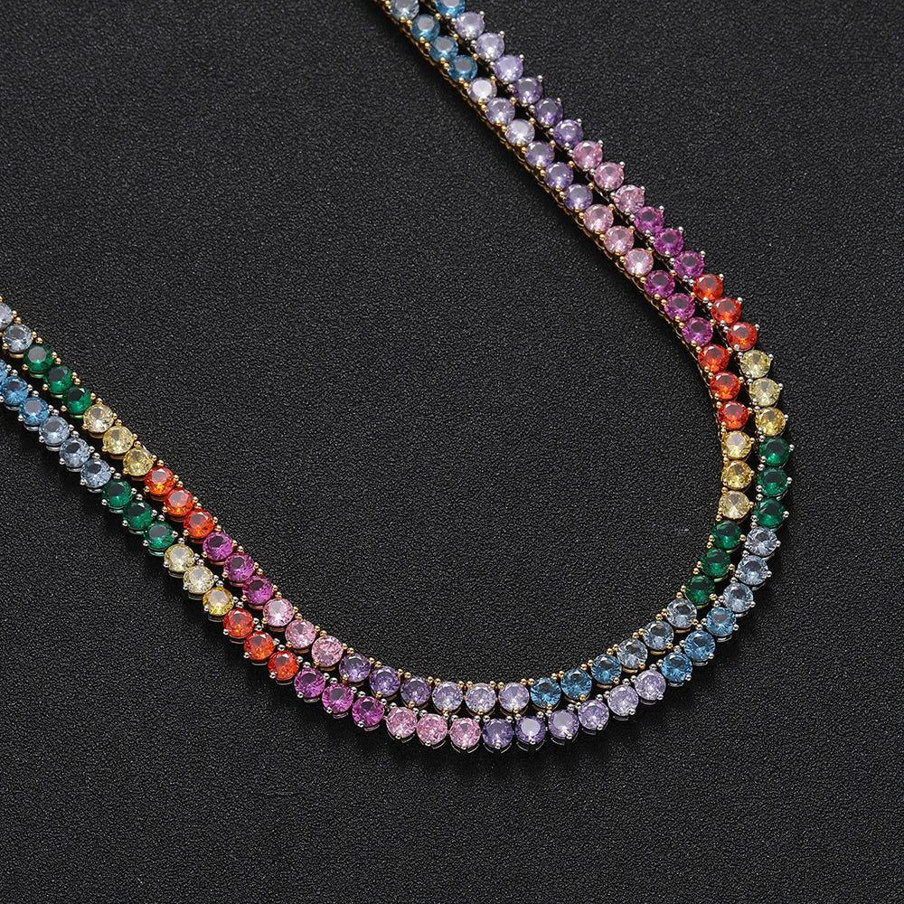 4mm Round Cut Multicolor Tennis Chain Necklace