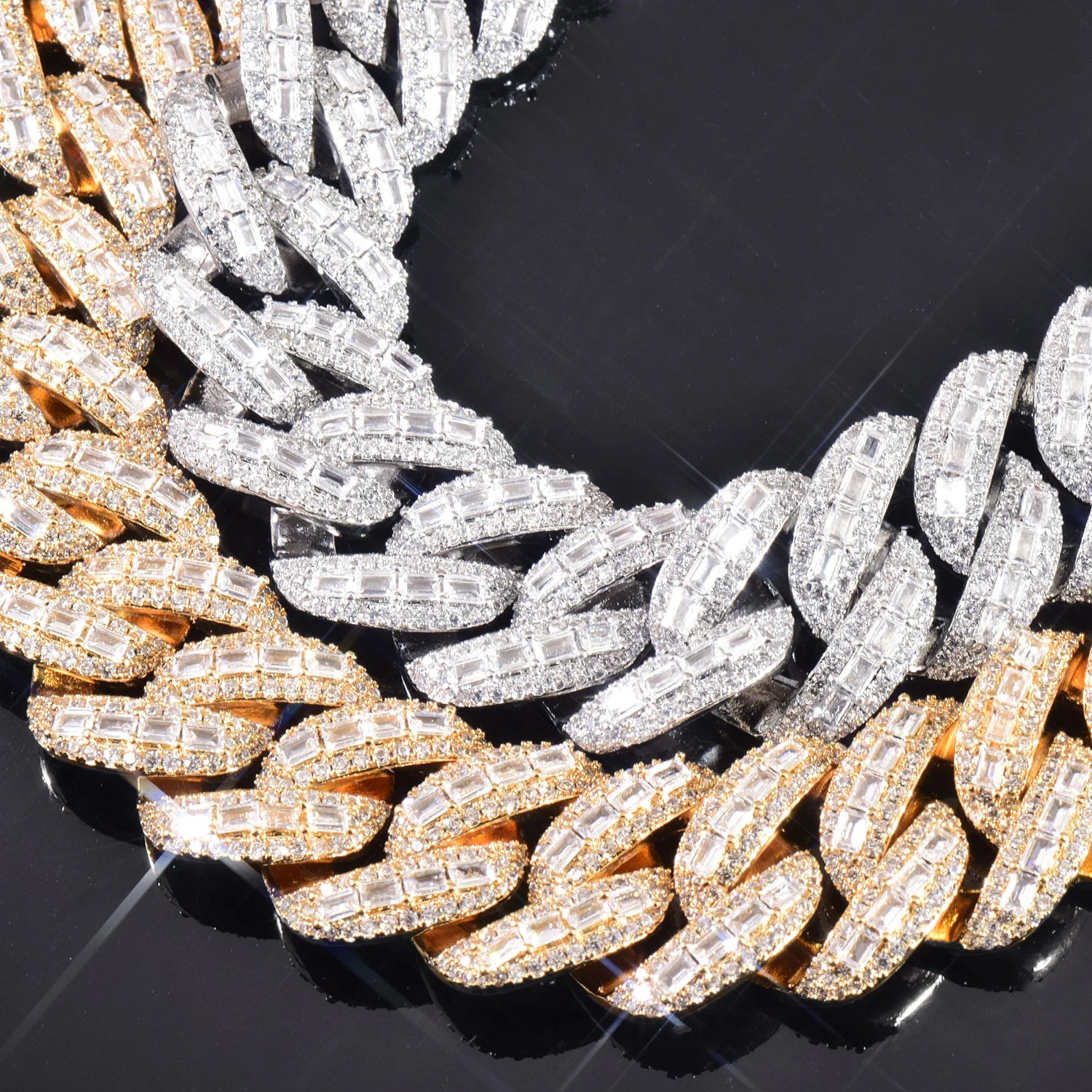 20mm Iced Out Baguette Curve Diamond Cuban Link Chain