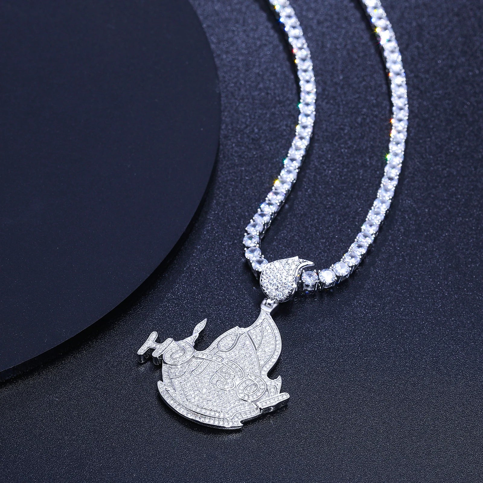 New S925 Hot Boy Flame Cross Moissanite Diamond Pendant Necklace