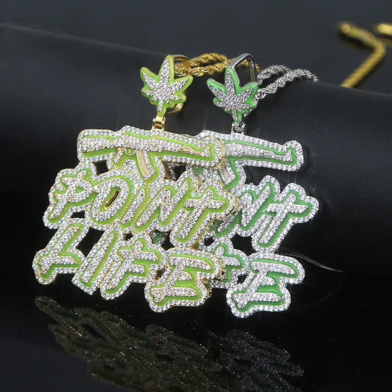 Luminous AK47 Gun "Point Life" Letter Diamond Pendant Necklace - Icedgame & Co