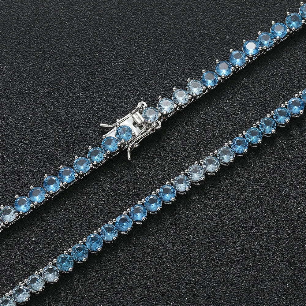 4mm Round Cut Radiant Blue Tennis Chain Necklace