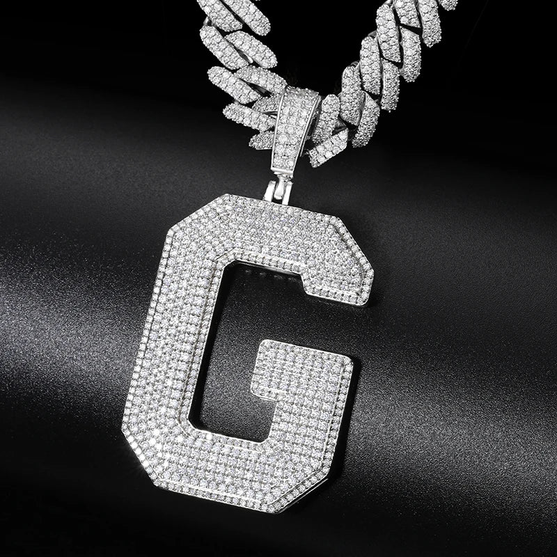 S925 Moissanite University Font Single A-Z Letter Pendant - Icedgame & Co