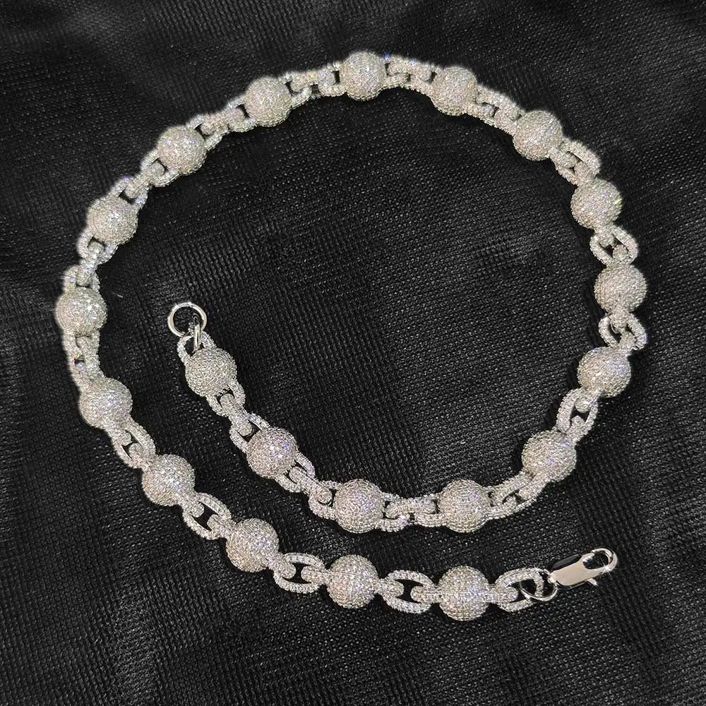 10MM Iced Cuffed Beads Chain White Gold/Gold