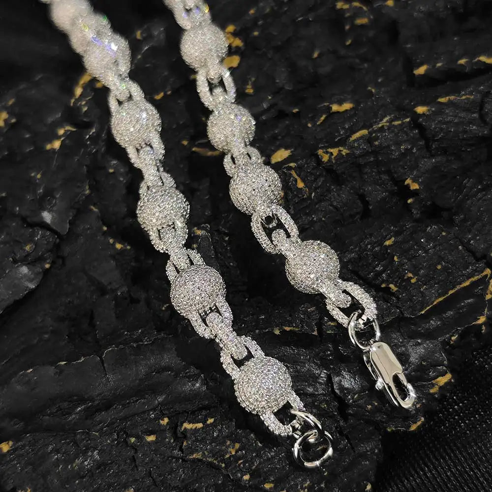 10MM Iced Cuffed Beads Chain White Gold/Gold