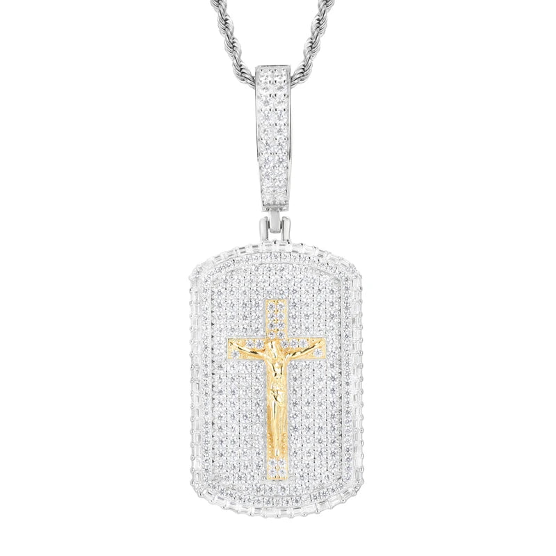 S925 Moissanite Diamond Crucifix Jesus Tag Pendant