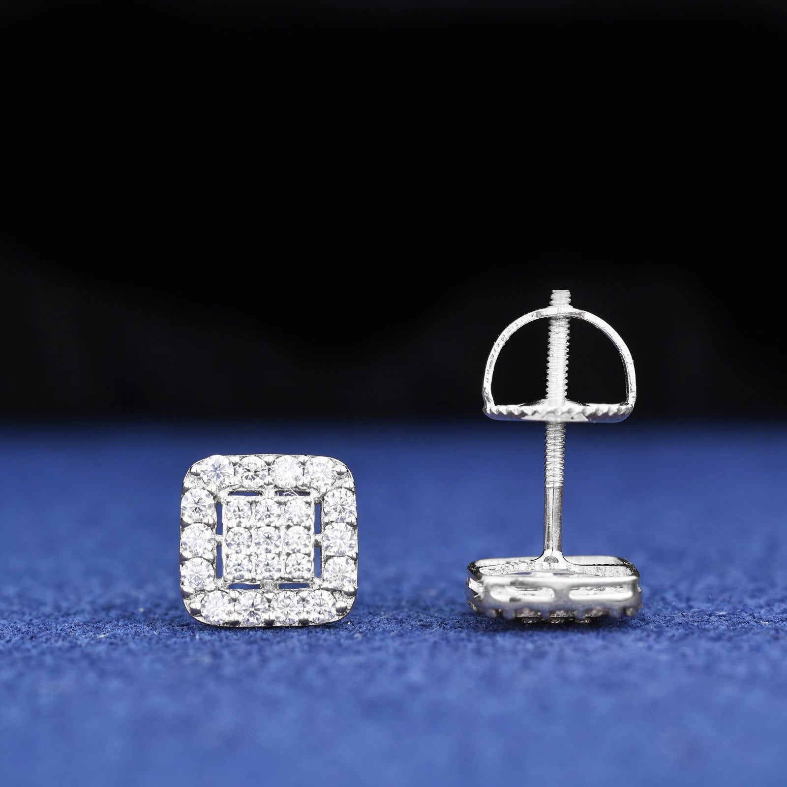 S925 Moissanite Halo Square Stud Earrings