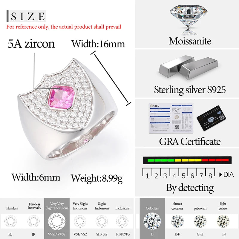 S925 MOISSANITE PINK DIAMOND SHIELD RING