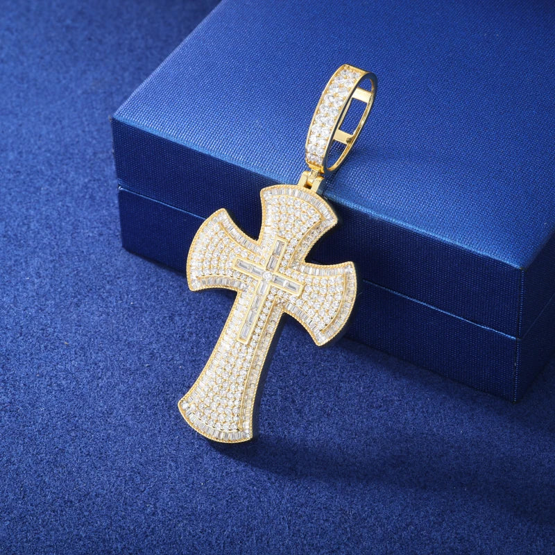 S925 Moissanite Flared Cross Pendant