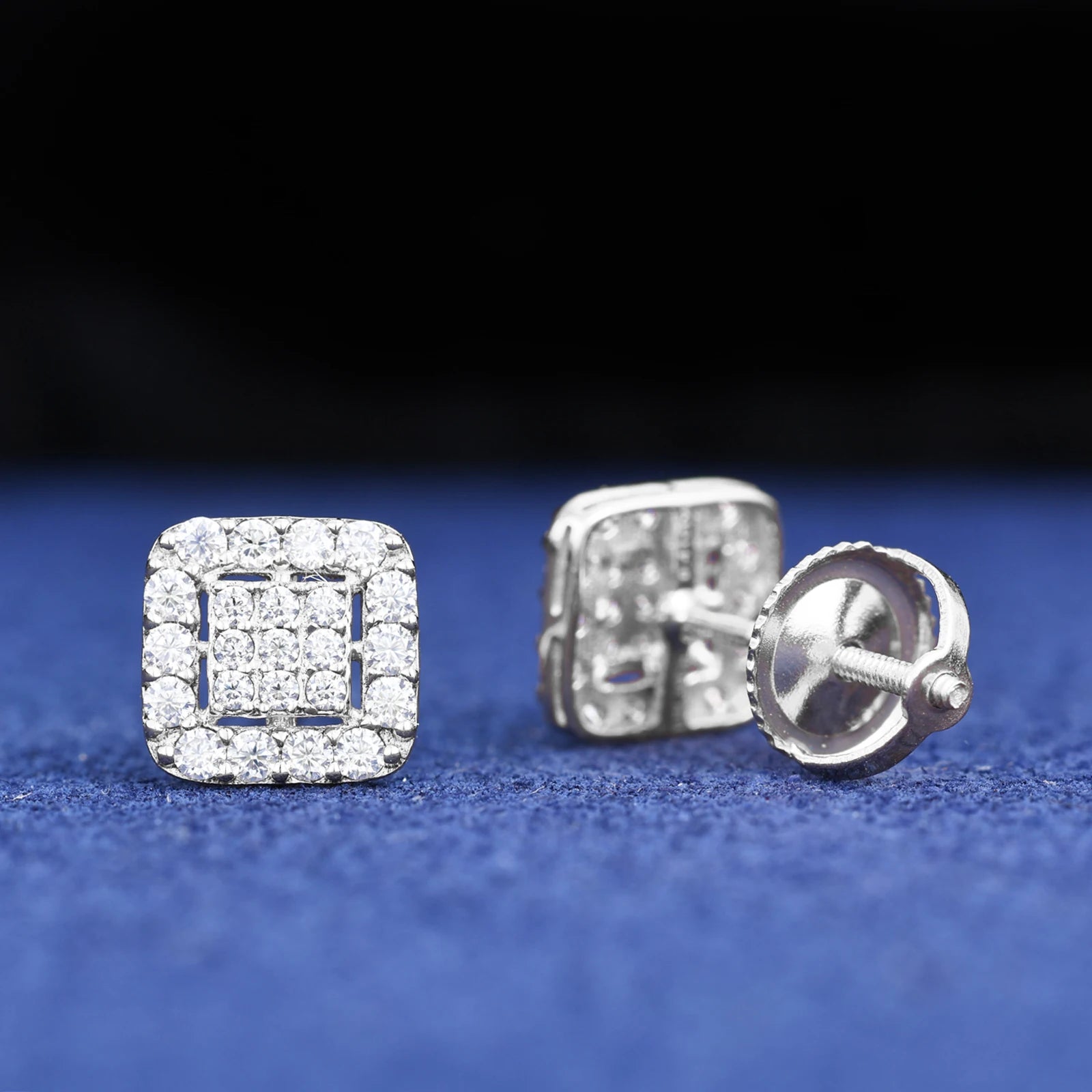 S925 Moissanite Halo Square Stud Earrings