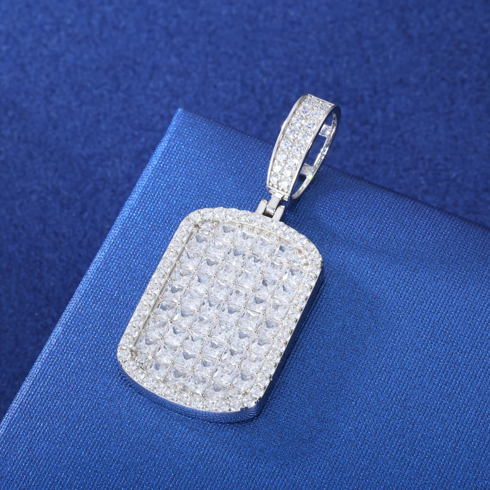 S925 Moissanite Diamond Fully Paved Tag Pendant