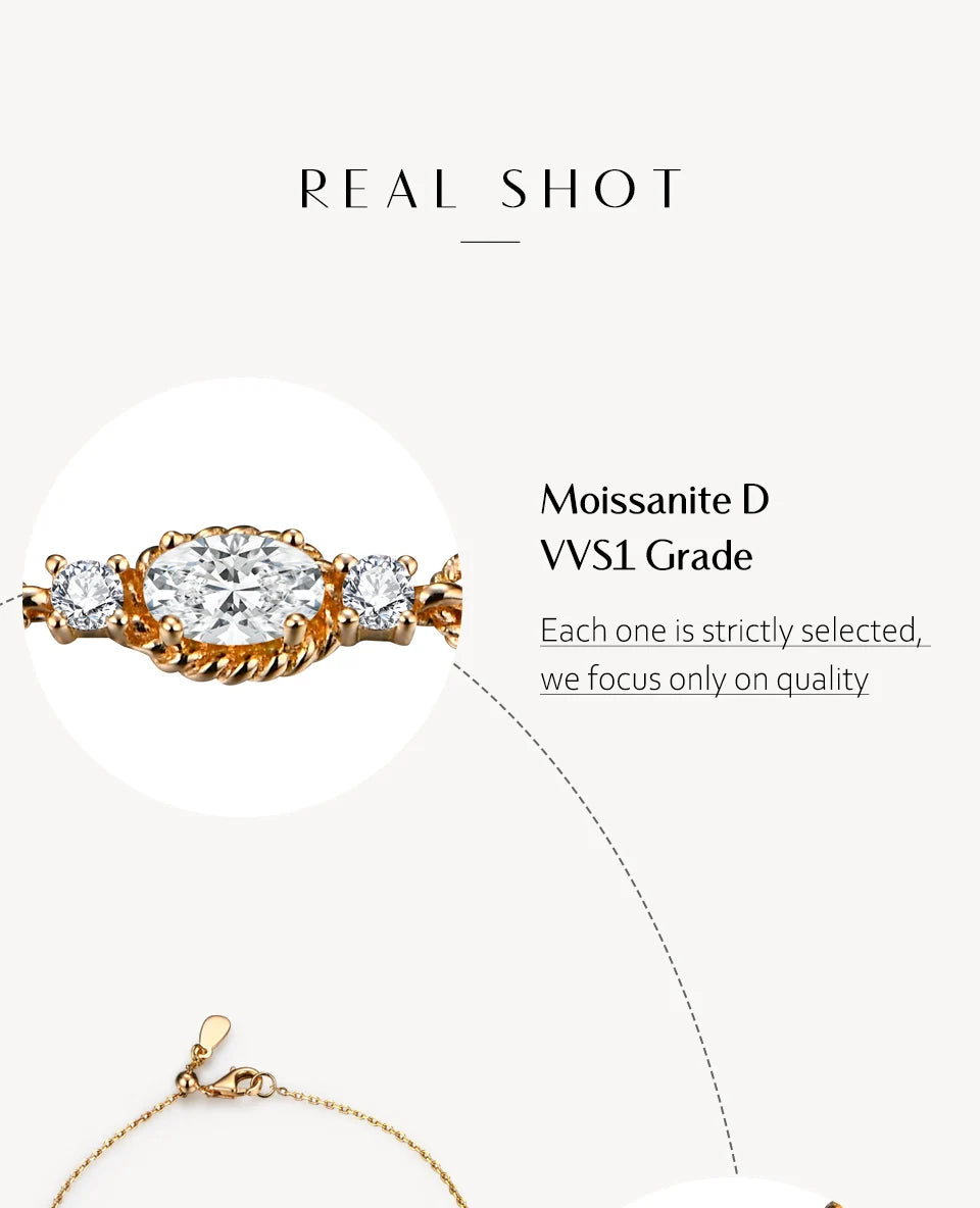Women's S925 Charming Oval Cut Moissanite Diamond Yellow Gold Bracelet