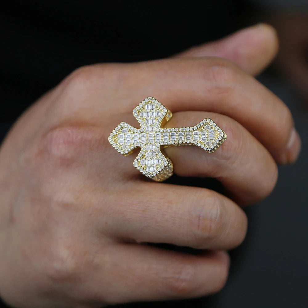 Diamond Baguette Gothic Cross Ring - Icedgame & Co