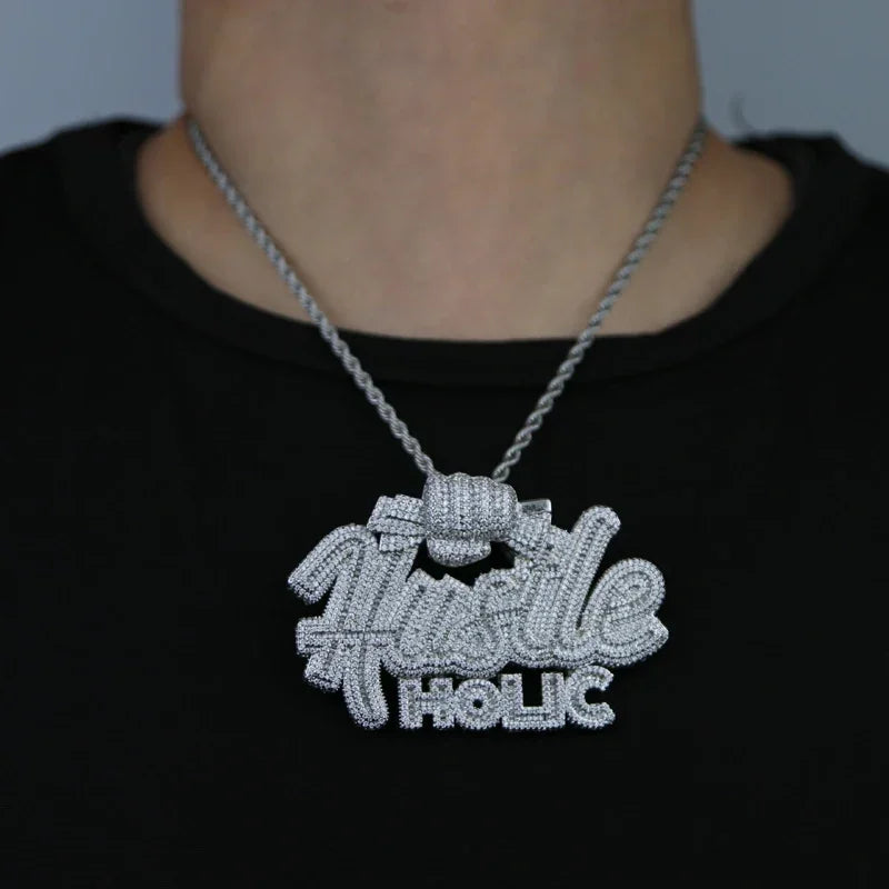 Iced "Hustle Holic" Letter Pendant Necklace - Icedgame & Co